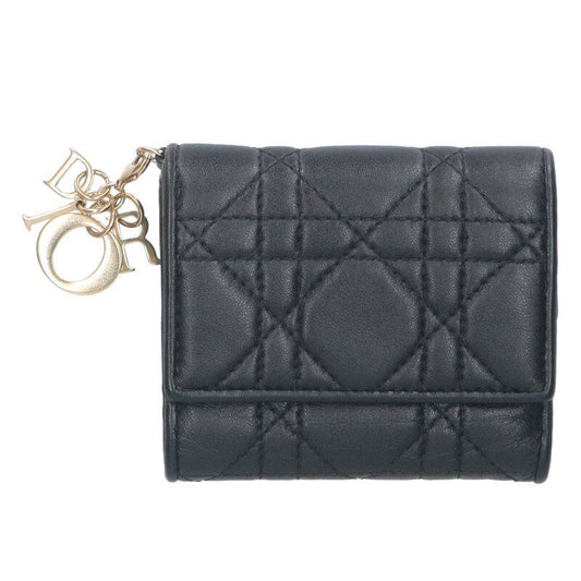 Christian Dior Leather Trifold Wallet With Charm Ladies