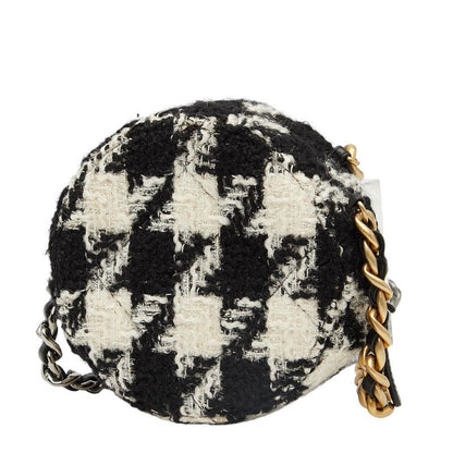 Chanel Coco Mark Chain Shoulder Bag Black White Tweed Leather Women's Chanel