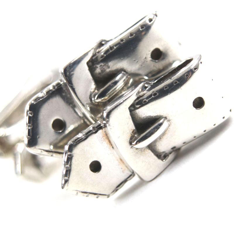 Hermes Vintage Belt Motif Cufflinks Button Cufflinks Silver Made In France