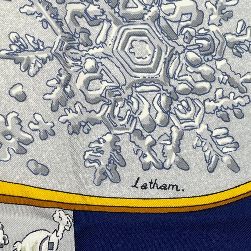 Hermes Carre 90 Neige D'antan Last Year's Snow Navy 100% Silk Scarf