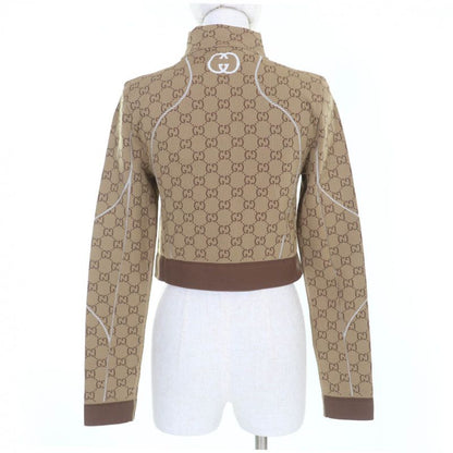 Gucci 23SS 715524 GG Pattern Cropped Front Zip Long Sleeve Top Brown M Made In