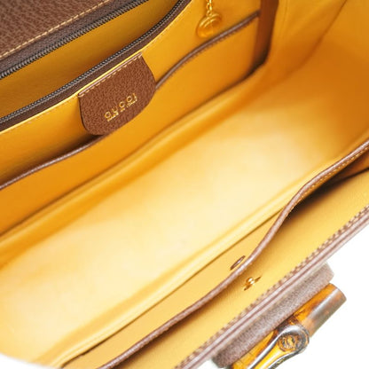 Gucci Bamboo Shoulder Handbag Leather Brown 0041 With Strap