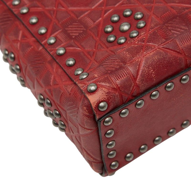 Dior Canage Lady Dior Mini Studded Handbag Chain Shoulder Bag 2WAY Red Leather
