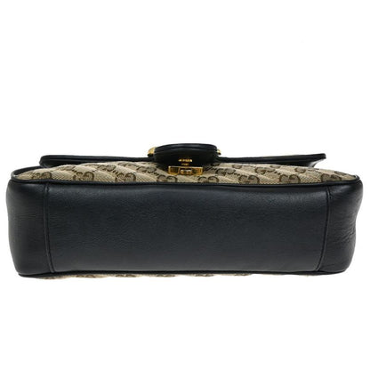 Gucci Marmont Chain Shoulder Bag Canvas Leather Beige Black 631ka861
