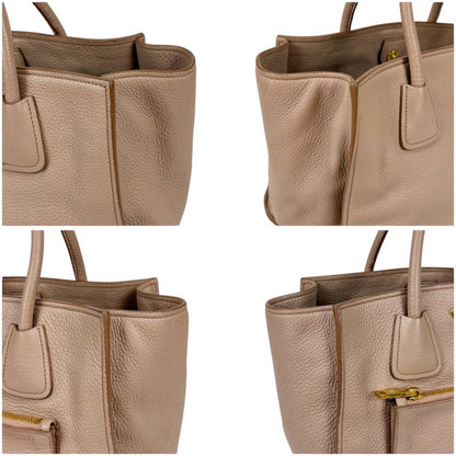 Prada 2WAY Tote Shoulder Bag Vittero Dino Leather Triangle Logo Pink Beige