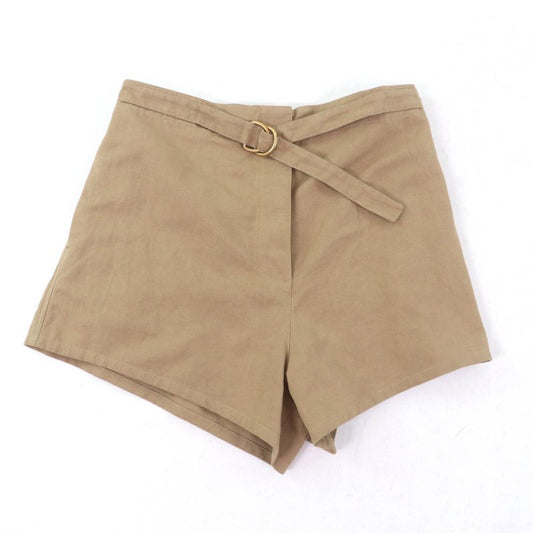 Prada 2023 P279h Panama Cotton Linen Blend Belt Design Shorts Brown 36 Made In