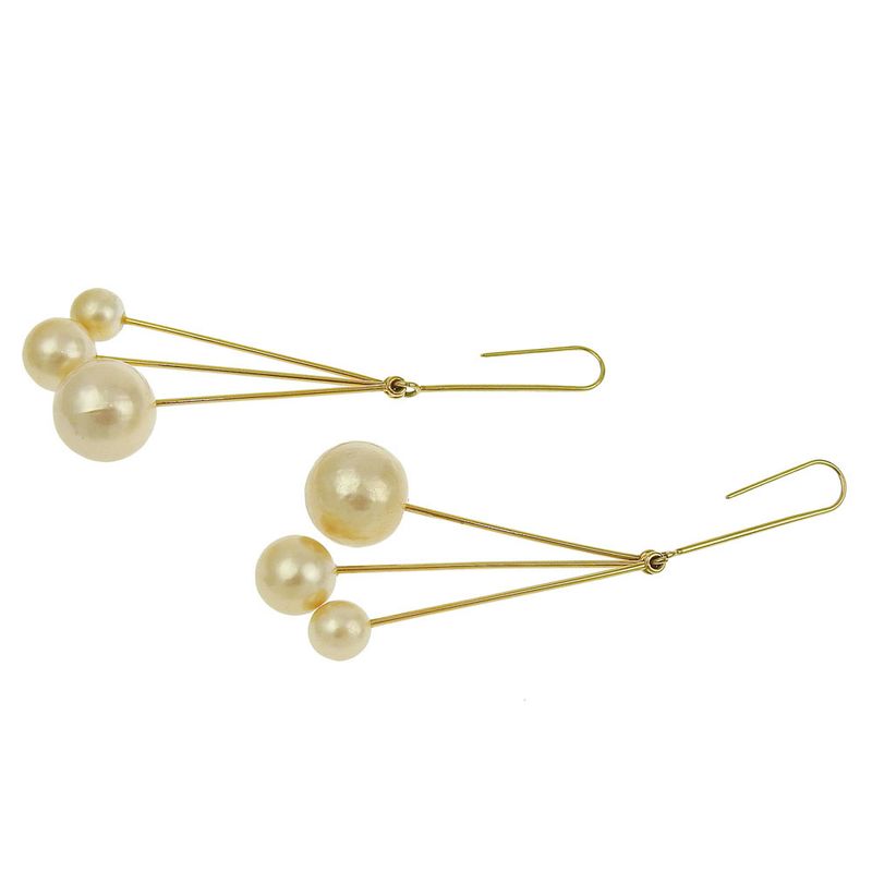 Celine Current Tag Bijoux Triple Faux Pearl Drop Earrings Ear Cuff GP Gold Women