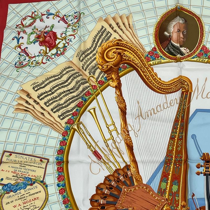 Hermes Carre 90 Wolfgang Amadeus Mozart Hymn To Mozart Silk Scarf Multicolor