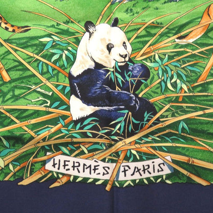 Hermes Carré 90 Sichlian Sicilian Animals Sichuan Silk Navy Scarf Navy Blue