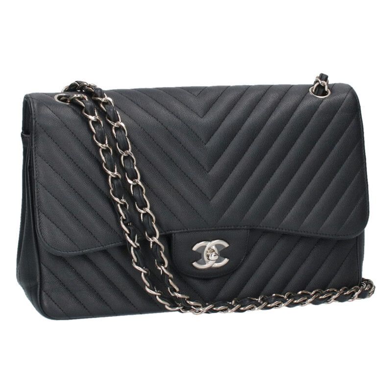 Chanel Deca Matelasse 30 Double Flap Caviar Skin Chain Shoulder Bag Women