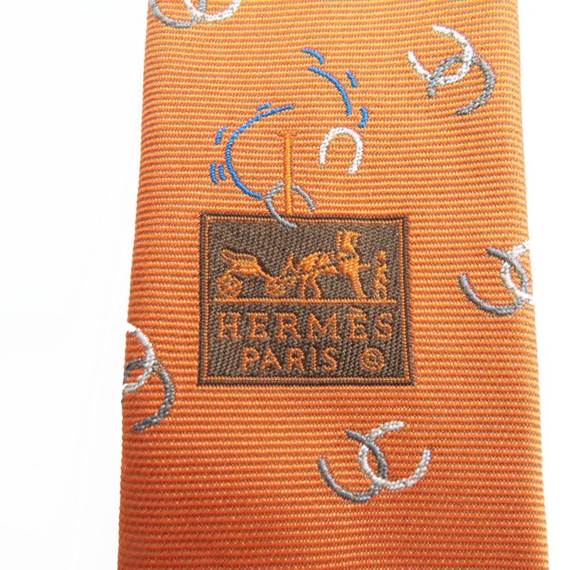 Hermes 23 Years 339359t Croisée Le Fer 100% Silk Orenge/gris/blanc Horseshoe