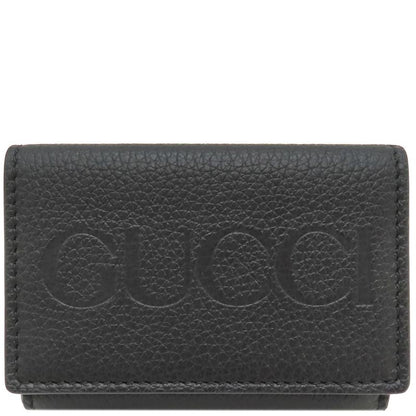 Gucci Trifold Wallet Logo Mini Wallet Leather Black Gold Hardware Black Compact