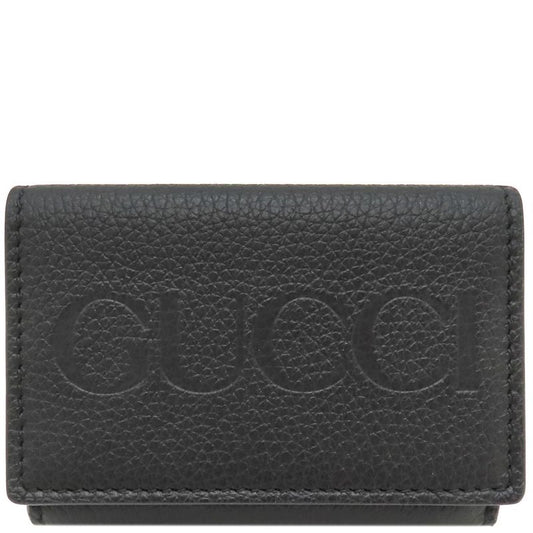 Gucci Trifold Wallet Logo Mini Wallet Leather Black Gold Hardware Black Compact