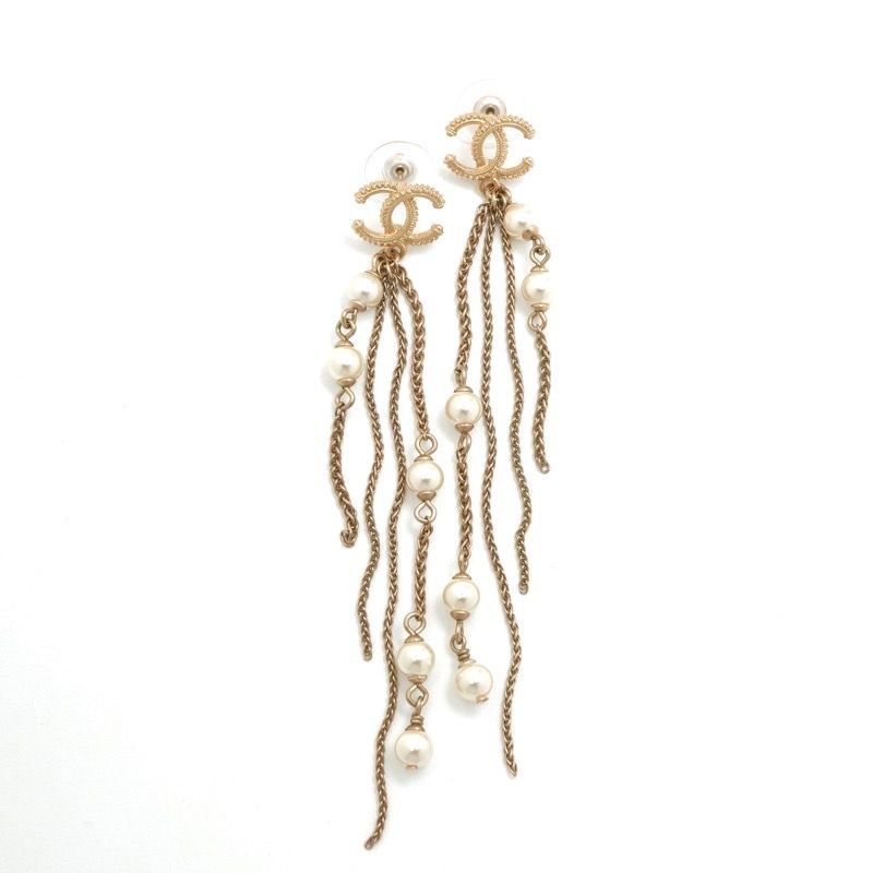 Chanel Earrings Earring Gold Coco Mark Chain Pearl