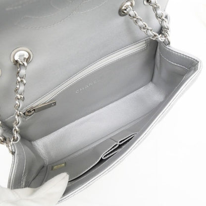 Chanel Small Chain Shoulder Bag Filigree Caviar Skin Silver Hardware