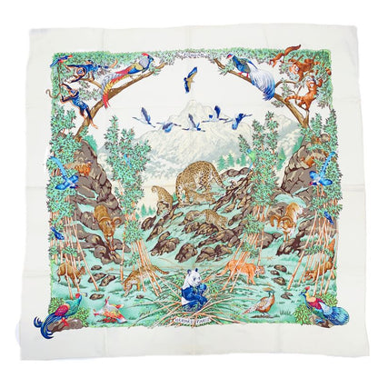Hermes Carre 90 Sichuan Ivory X Multicolor Scarf 100% Silk