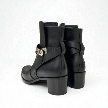 Hermes Frenchie Boots Short Shoes Leather Black Silver Kelly Hardware