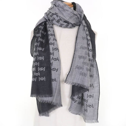 Hermes Mayon Rhythm Cashmere Silk Cendre/anthracit Fringed Large Shawl Scarf