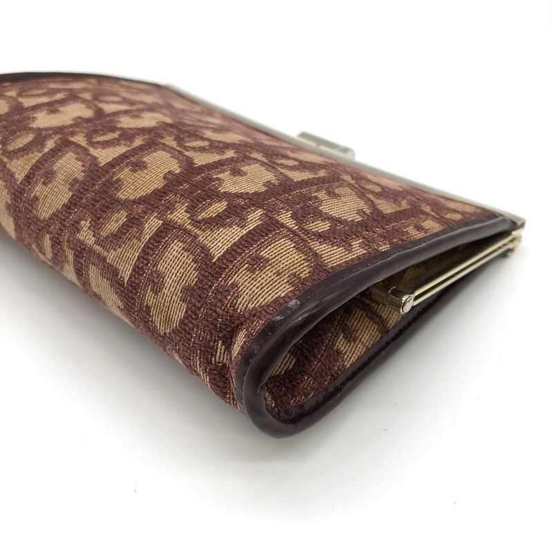 DIOR Pouch Red Gold And Beige Canvas Trotter Clasp Small Pouch Women's