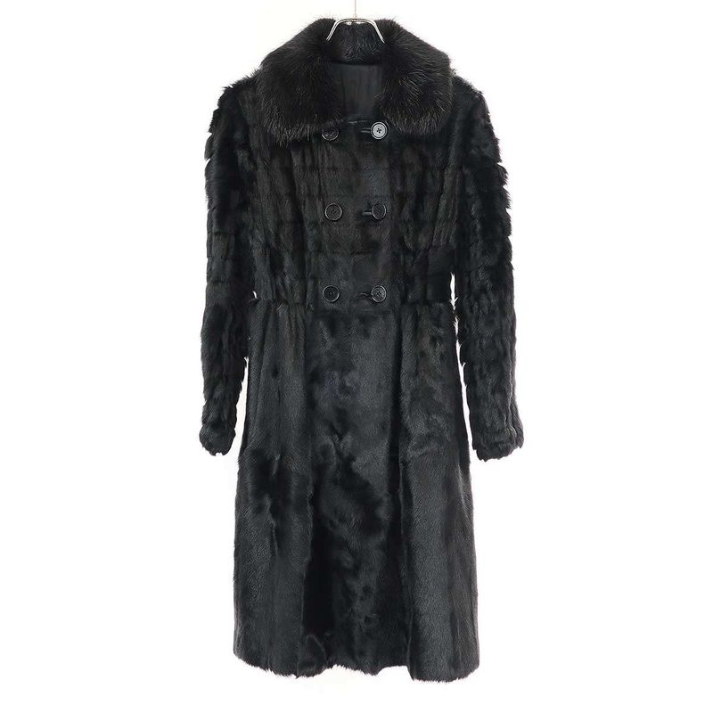 Prada 10aw Nutria Fur Collar Goat Fur Double Coat Black