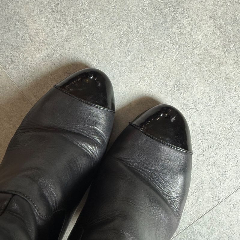 Chanel Matelasse Leather Belt Short Boots Coco Mark Black 36 1 2 23.5cm