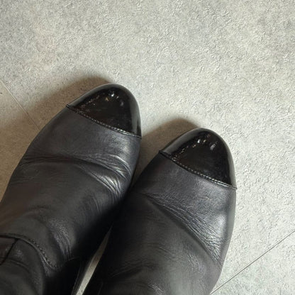 Chanel Matelasse Leather Belt Short Boots Coco Mark Black 36 1 2 23.5cm
