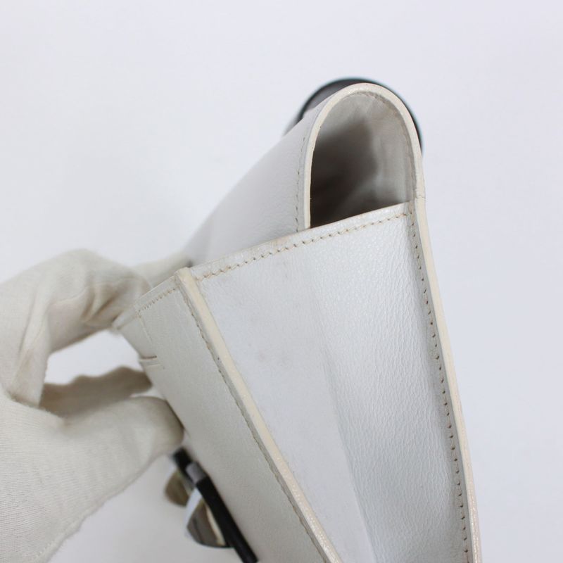 Hermes Medor Box Calf Black And White Clutch Bag Silver