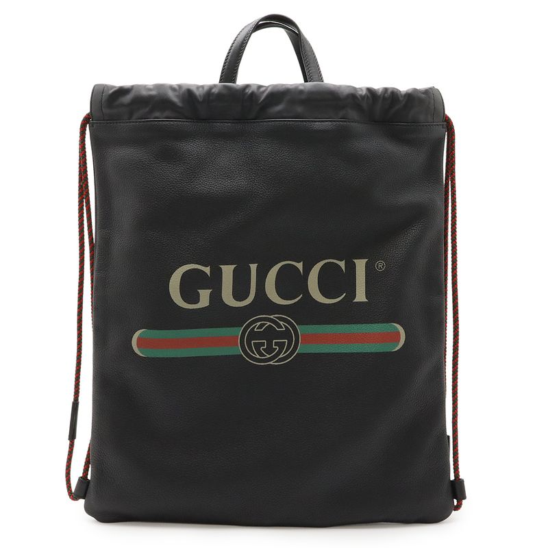Gucci Print Coco Capitan Drawstring Backpack Sac 2WAY Tote Leather Black 494053