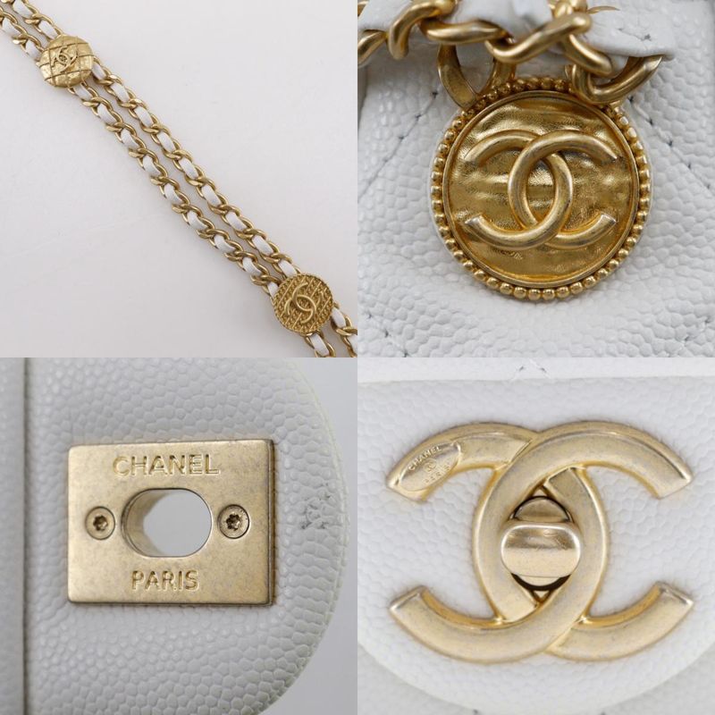 Chanel Matelasse Flap Shoulder Chain Shoulder A35200 Caviar Skin White/gold