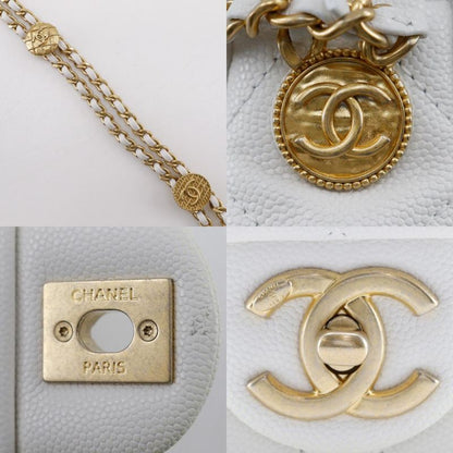 Chanel Matelasse Flap Shoulder Chain Shoulder A35200 Caviar Skin White/gold