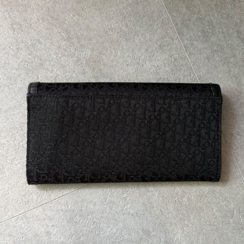 Dior Trotter Canvas Long Wallet Christian Dior Plate Foldable Wallet Black