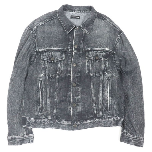 Balenciaga 20SS 621580 Denim Transfer Print Stretch Jacket Blouson Black L Made