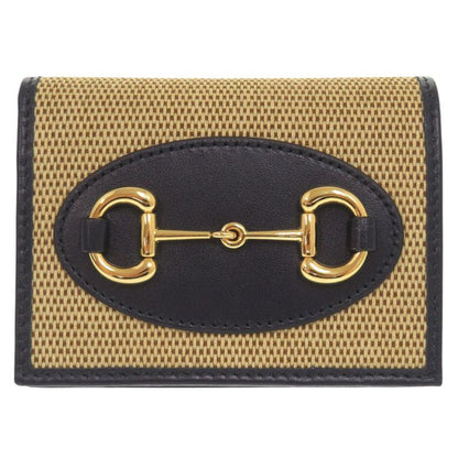 Gucci Horsebit 621887 Canvas Leather Beige Navy Bifold Wallet 0860 Gucci