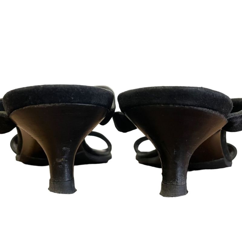 Hermes Suede Strap Low Heel Sandals Mules 35 1/2 Approx 22.5cm (8.86in) Black