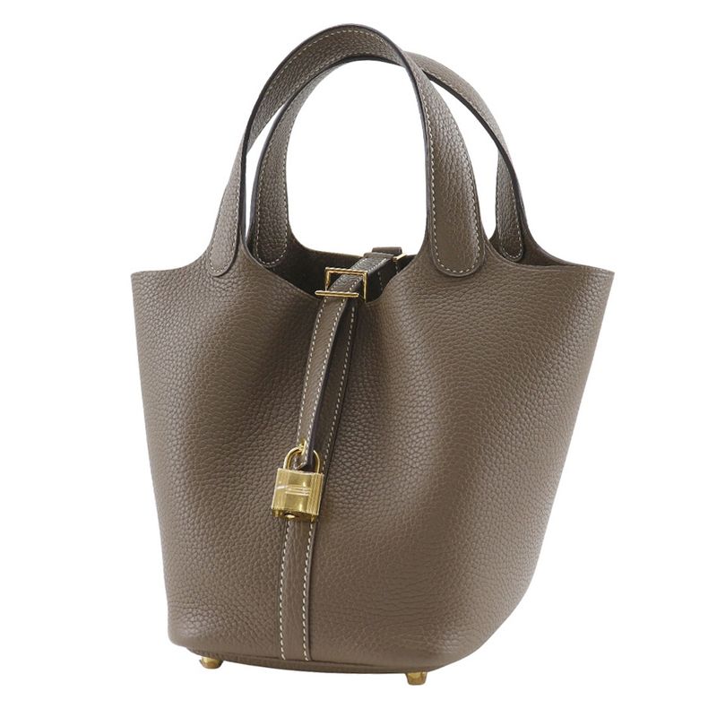 Hermes Picotin Lock 18 PM Taurillon Clemence Etoupe Gold Hardware U Ladies