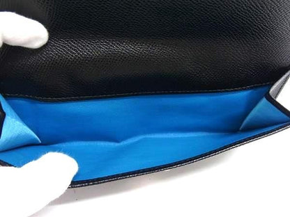 Bvlgari Leather Trifold Long Wallet Billfold Coin Purse Card Holder Black