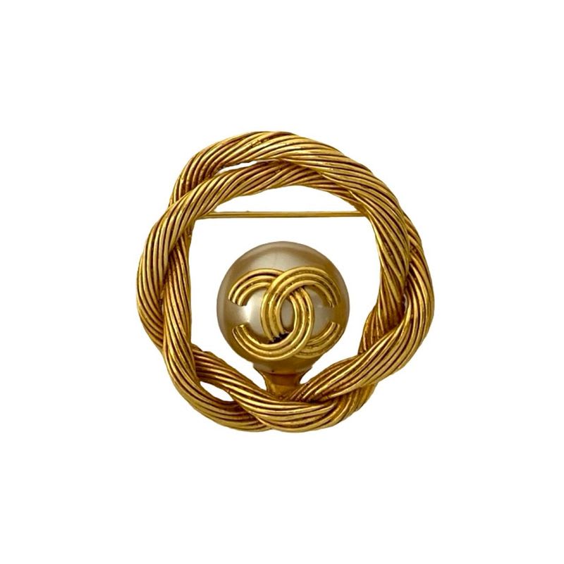 Chanel Vintage Coco Mark Motif GP Fake Pearl Brooch 94A