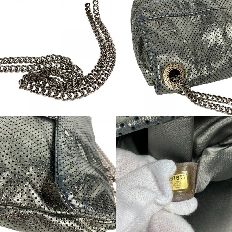 Chanel Shoulder Bag 255hardware Leather Metallic Grayish