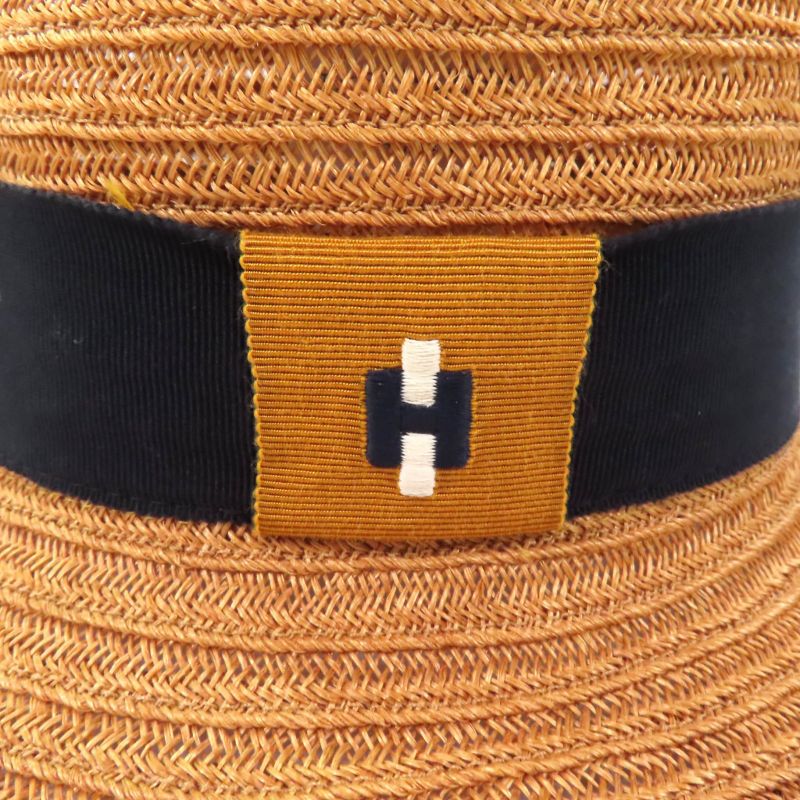 Hermes 100% Hemp Caramel H Embroidered Straw Hat 58 Hat With Box Made In France