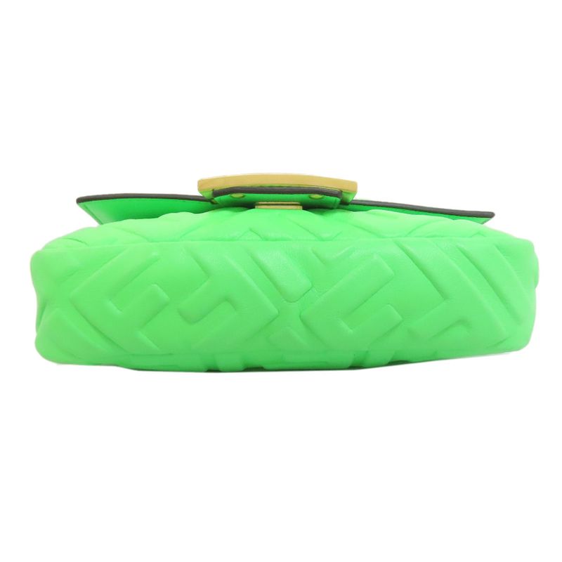 Fendi FF Zucca Pattern 2WAY Handbag Green Calf Women Leather Strap Crossbody