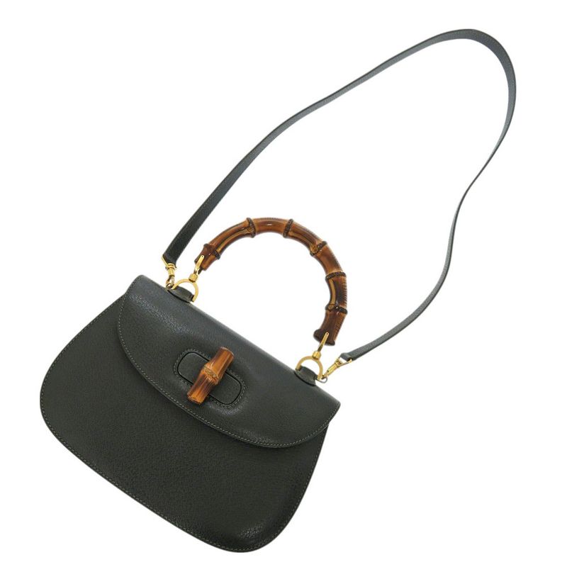 Gucci Bamboo 000 29 0633 Leather Green 2-way Handbag Green 0884 Gucci
