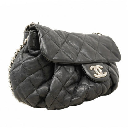 Chanel Shoulder Bag Matelasse Lambskin Black Silver Hardware Women