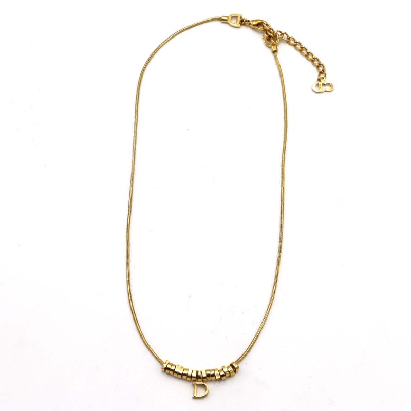 Christian DIOR Necklace D Motif Gold Color Approx 7.3g Accessories Bag M1509-1