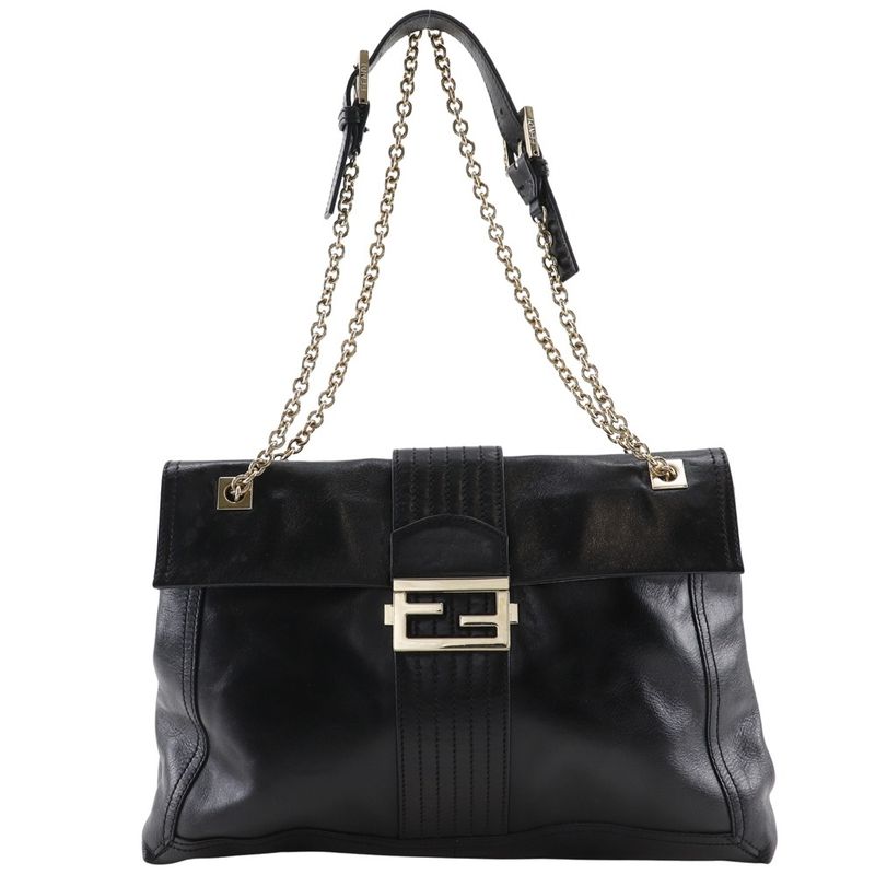 Fendi Chain Tote 2WAY Shoulder Leather Black Women's Tote Bag