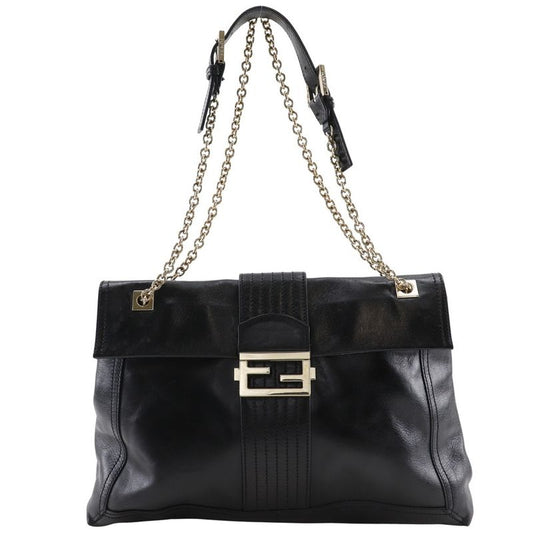 Fendi Chain Tote 2WAY Shoulder Leather Black Women's Tote Bag