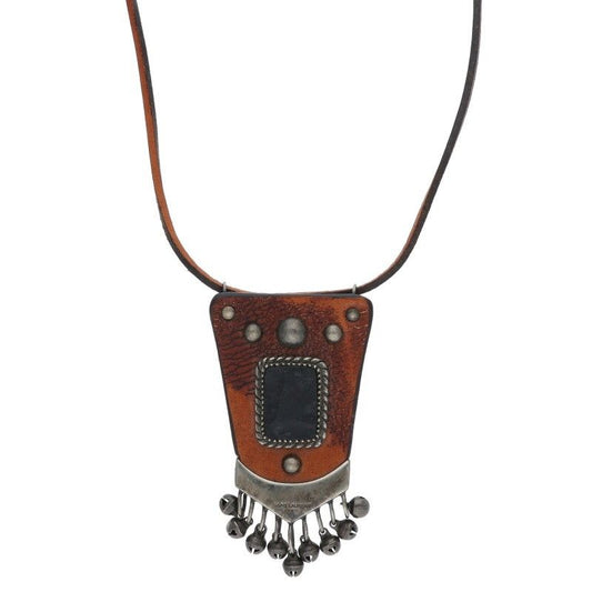 Saint Laurent Paris 15SS Studded Decoration Leather Plate Necklace Men's