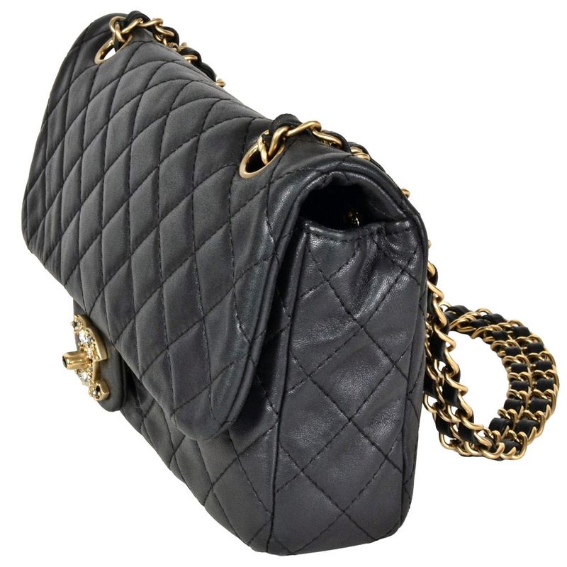 Chanel Matelasse W Chain One Shoulder Bag Lambskin Black Bijoux Coco Mark