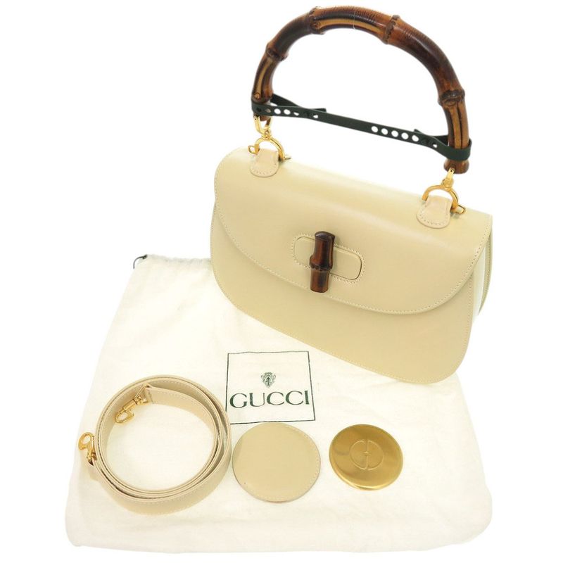 Gucci 2WAY Bamboo 000 1364 0633 Leather White Handbag White 0703 Gucci