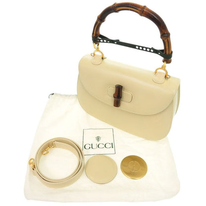 Gucci 2WAY Bamboo 000 1364 0633 Leather White Handbag White 0703 Gucci