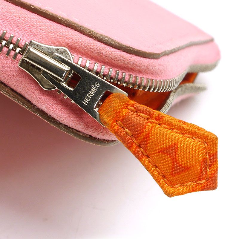 Hermes Azap Silkwin Long Wallet Long Wallet Pink And Orange Silver Hardware